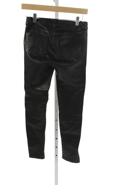 J Brand Womens Skinny Leather Jeans Black Button Size 25