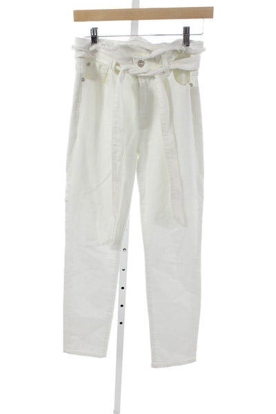 7 For All Mankind Womens Paperbag Jeans White High Rise Button Cotton Size 27