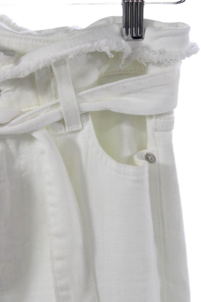 7 For All Mankind Womens Paperbag Jeans White High Rise Button Cotton Size 27