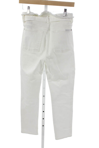 7 For All Mankind Womens Paperbag Jeans White High Rise Button Cotton Size 27