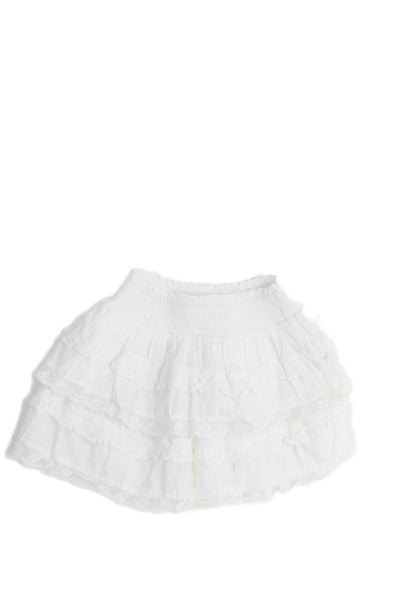 Love Shack Fancy Girls Smocked Lace Tiered A Line Skirt White Cotton Size 5-6