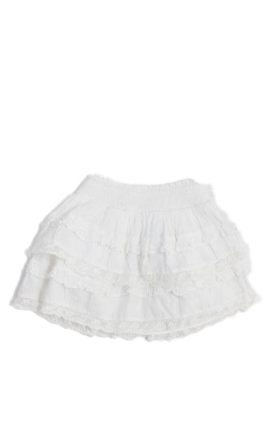 Love Shack Fancy Girls Smocked Lace Tiered A Line Skirt White Cotton Size 5-6
