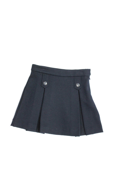 Jacadi Girls Side Zip Double Breasted Pleated A Line Skirt Navy Blue Size 5