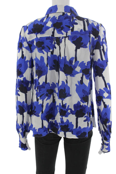Jason Wu Womens Blue Viscose Collared Floral Button Long Sleeve Blouse Size 0