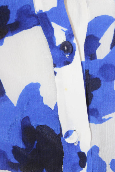 Jason Wu Womens Blue Viscose Collared Floral Button Long Sleeve Blouse Size 0