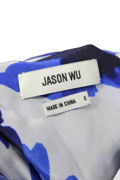 Jason Wu Womens Blue Viscose Collared Floral Button Long Sleeve Blouse Size 0