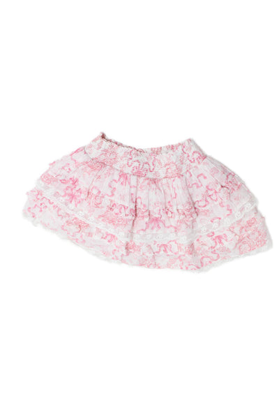 Love Shack Fancy Girls Smocked Tiered Floral Ribbon Skirt White Pink Size 5-6