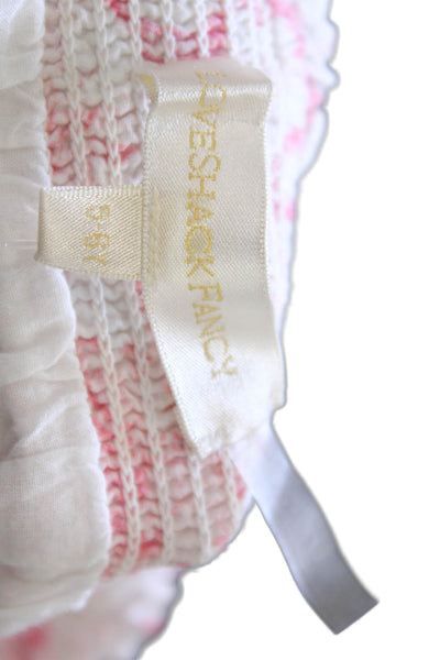 Love Shack Fancy Girls Smocked Tiered Floral Ribbon Skirt White Pink Size 5-6