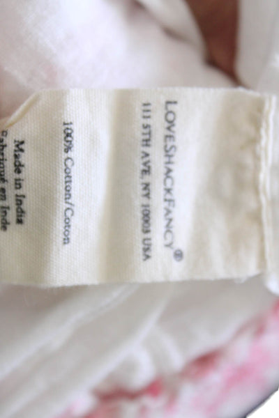 Love Shack Fancy Girls Smocked Tiered Floral Ribbon Skirt White Pink Size 5-6