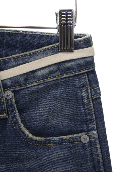 Amo Women Cropped Blue Jeans Cotton Mid Rise Drawstring Inseam 27 Size 26