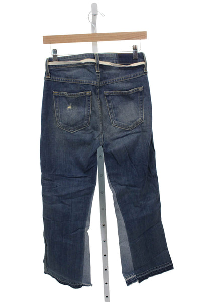 Amo Women Cropped Blue Jeans Cotton Mid Rise Drawstring Inseam 27 Size 26