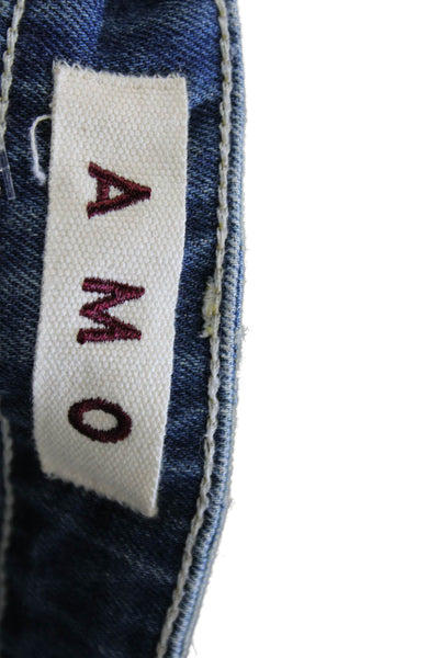Amo Women Cropped Blue Jeans Cotton Mid Rise Drawstring Inseam 27 Size 26