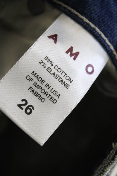 Amo Women Cropped Blue Jeans Cotton Mid Rise Drawstring Inseam 27 Size 26