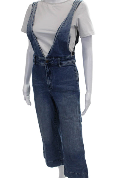 Free People Womens Overall Sleeveless V-Neck Button Cotton Blue Jumpsuit Size 6