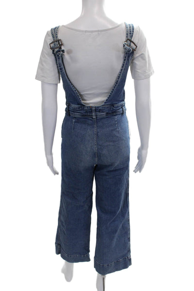 Free People Womens Overall Sleeveless V-Neck Button Cotton Blue Jumpsuit Size 6