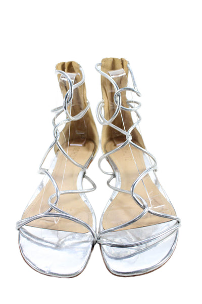 Schutz Womens Metallic Strappy Zip Up Sandals Silver Size 9B
