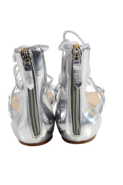 Schutz Womens Metallic Strappy Zip Up Sandals Silver Size 9B