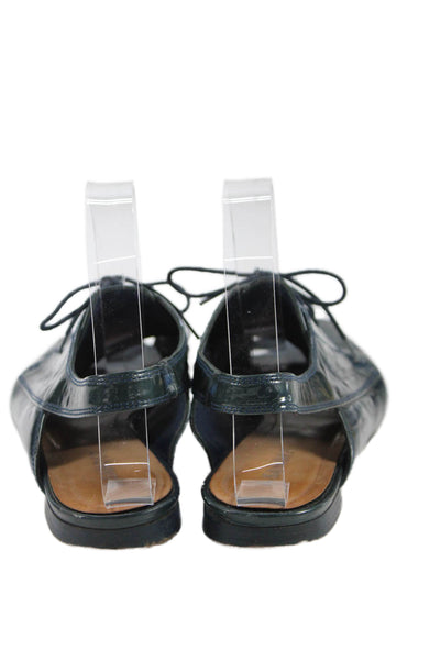 Jil Sander Womens Patent Leather Open Toe Flats Teal Size 39.5 9.5