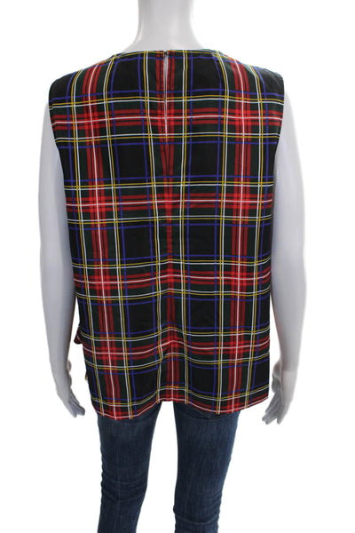 J Crew Women Multicolor Plaid Sleeveless Button Blouse Size 12