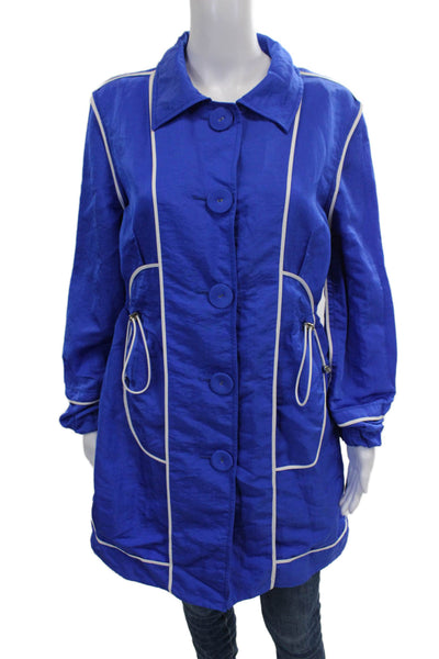 Hilton Hollis Womens Rain Coat Blue Nylon Button Long Sleeve Size M