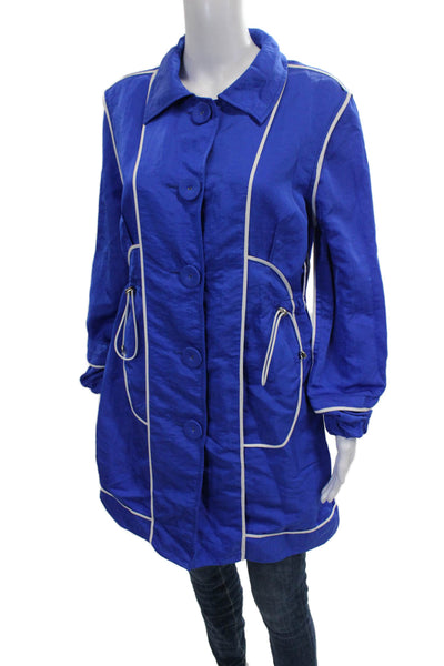 Hilton Hollis Womens Rain Coat Blue Nylon Button Long Sleeve Size M