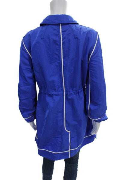 Hilton Hollis Womens Rain Coat Blue Nylon Button Long Sleeve Size M