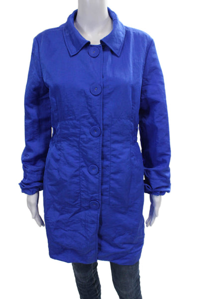 Hilton Hollis Womens Rain Coat Blue Nylon Button Long Sleeve Size M