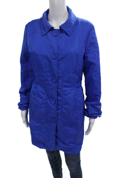 Hilton Hollis Womens Rain Coat Blue Nylon Button Long Sleeve Size M