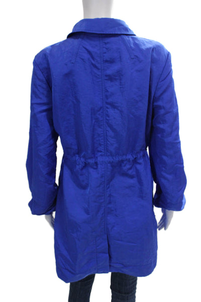 Hilton Hollis Womens Rain Coat Blue Nylon Button Long Sleeve Size M
