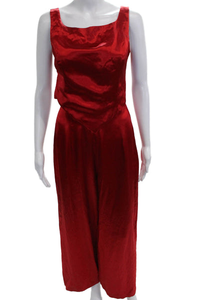 Jessica McClintock Womens Red Satin Cowl Neck Sleeveless Jumpsuit Zip Size S