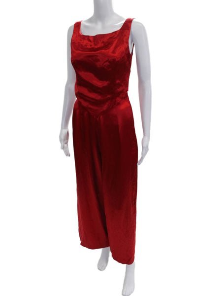 Jessica McClintock Womens Red Satin Cowl Neck Sleeveless Jumpsuit Zip Size S