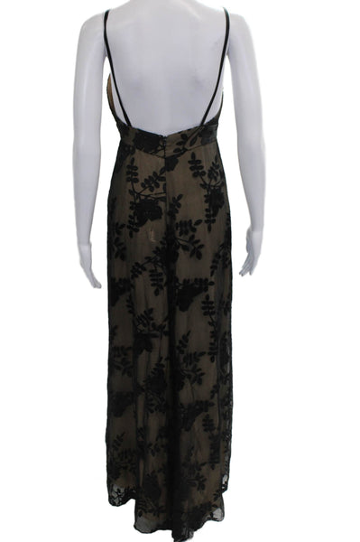 BCBG Max Azria Women Maxi Silk Black Floral V-Neck Dress Size 6