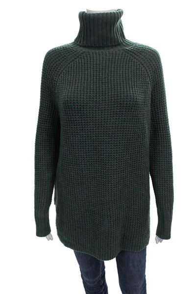 Hatch Women Merino Wool Turtleneck Tunic Sweater Green Long Sleeve Size PP