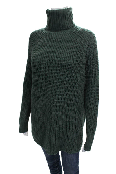 Hatch Women Merino Wool Turtleneck Tunic Sweater Green Long Sleeve Size PP
