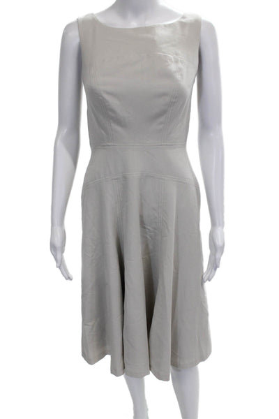 Andrew Marc Women Fit & Flare Beige Dress Boat Neck Sleeveless Zip Size 4