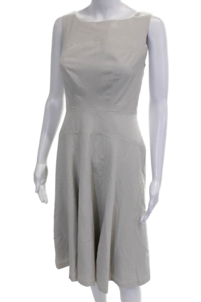 Andrew Marc Women Fit & Flare Beige Dress Boat Neck Sleeveless Zip Size 4