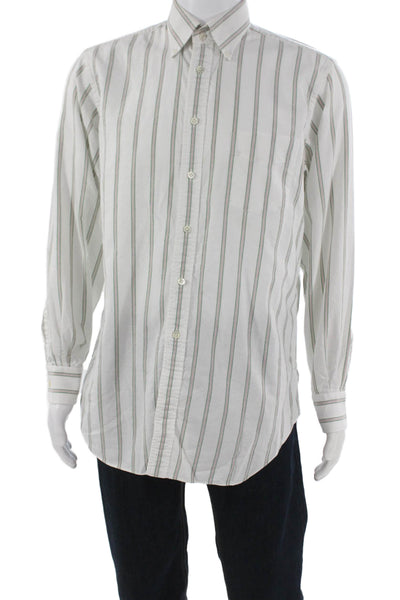 Ascot Chang Mens Cotton Striped Button Down Shirt White Size 35