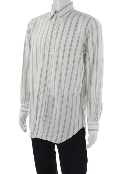 Ascot Chang Mens Cotton Striped Button Down Shirt White Size 35