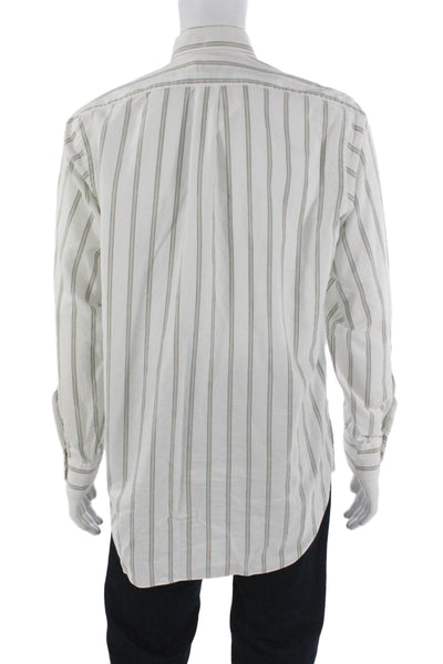 Ascot Chang Mens Cotton Striped Button Down Shirt White Size 35
