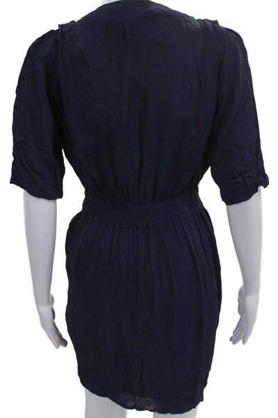 Sessun Women Wrap Dress Blue Cotton V-Neck Short Sleeve Tie Waist Size M