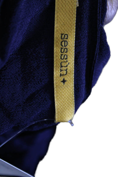 Sessun Women Wrap Dress Blue Cotton V-Neck Short Sleeve Tie Waist Size M