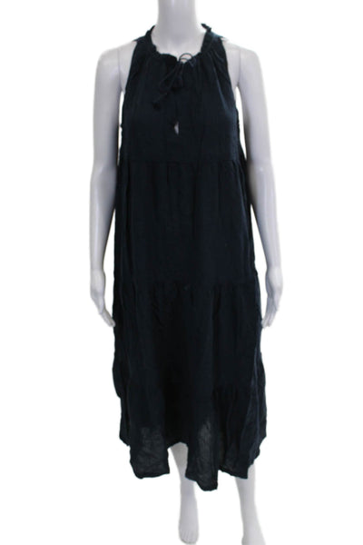 J Crew Women Blue Sundress Halter Cotton Midi Drawstring Size S