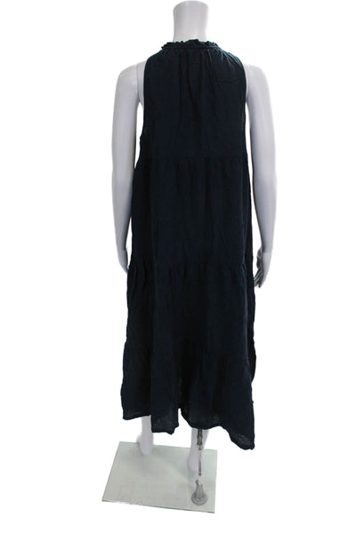J Crew Women Blue Sundress Halter Cotton Midi Drawstring Size S