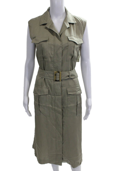Massimo Dutti Women Shirt Dress Green Lyocell Collared Sleeveless Midi Size 6