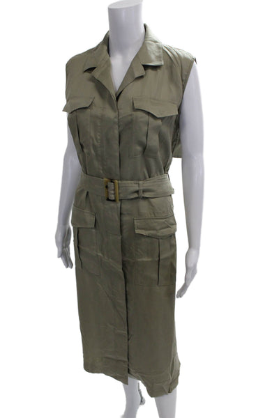 Massimo Dutti Women Shirt Dress Green Lyocell Collared Sleeveless Midi Size 6