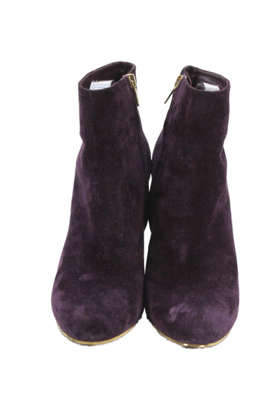 Salvatore Ferragamo Womens Suede Embellished Ankle Boots Shoes Purple Size 10M