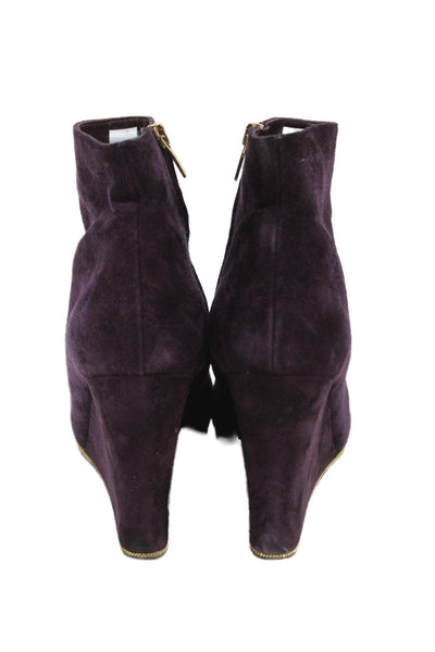 Salvatore Ferragamo Womens Suede Embellished Ankle Boots Shoes Purple Size 10M