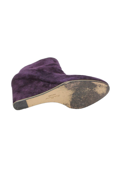 Salvatore Ferragamo Womens Suede Embellished Ankle Boots Shoes Purple Size 10M