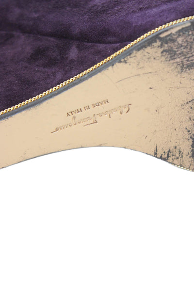 Salvatore Ferragamo Womens Suede Embellished Ankle Boots Shoes Purple Size 10M
