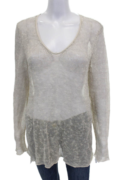 Eileen Fisher Women Beige Linen V-Neck Long Sleeve Tunic Set Size L